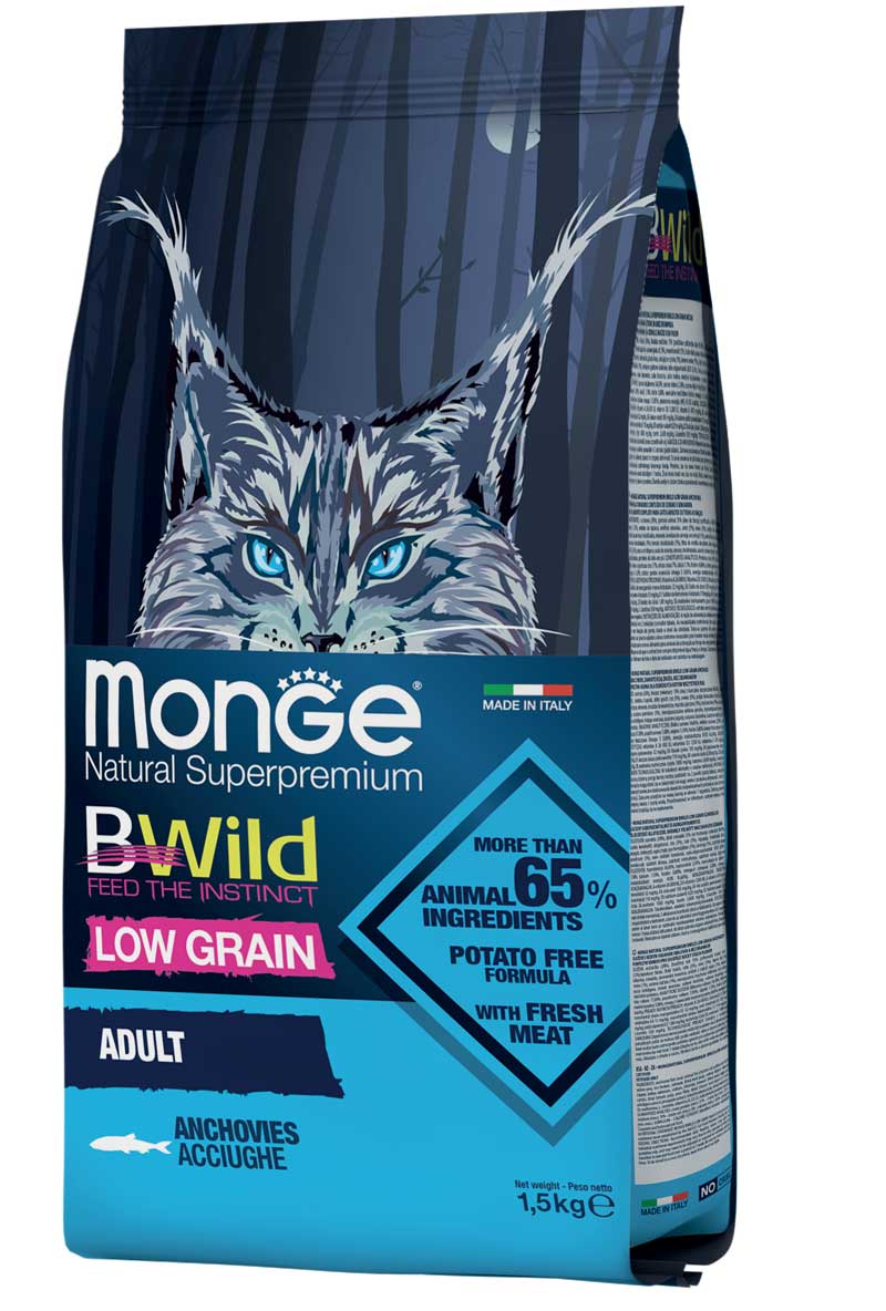 MONGE BWILD CAT LOW GRAIN 1.5KG ACCIUGHE