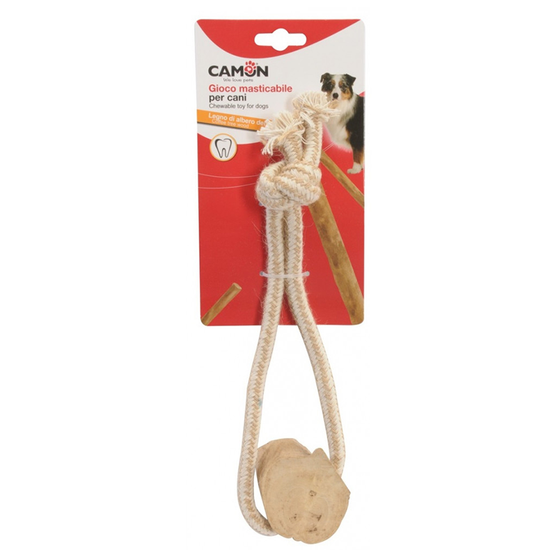 CAMON GIOCO CANE CORDA CON LEGNO CAFFE 28CM